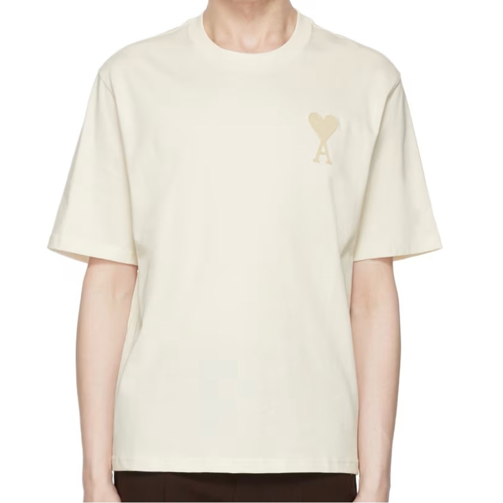 NWOT AMI Paris Ami De Coeur Cream Beige Cotton T-Shirt | Size XXS